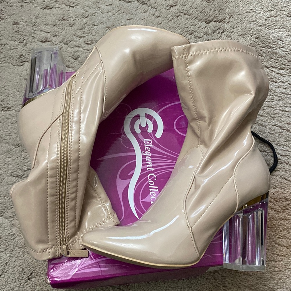 Nude boots with clear heel